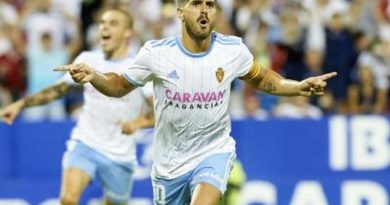 Javi Ros tras su gol de penalti ante el Rayo Majadahonda. Real Zaragoza
