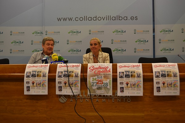 La alcaldesa de Collado Villalba, Mariola Vargas y el concejal de Festejos, José Colmenero, en la presentación de las fiestas de Santiago Apóstol.