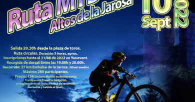 Ya esta abierta la inscripción para la VI Ruta MTB Nocturna “Altos de la Jarosa” del 10 de septiembre Ya esta abierta la inscripción para la VI Ruta MTB Nocturna “Altos de la Jarosa” del 10 de septiembre