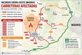 Actualización del estado de las carreteras  afectadas por el incendio de la sierra oeste